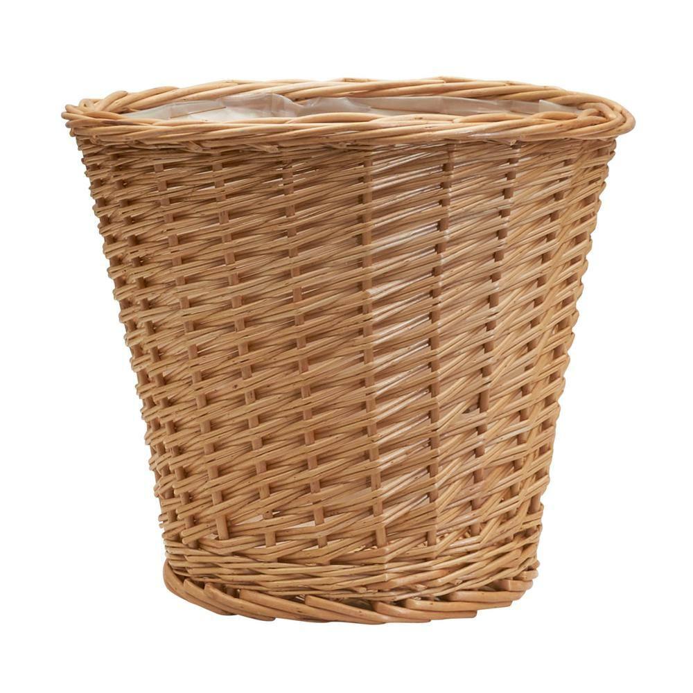 Household Essentials Willow Wicker Waste Basket, Medium, Handwoven with Built-In Plastic Liner, Durable and Attractive Weave, Tapered Design, Compact, Eco-Friendly, Easy to Clean, Natural