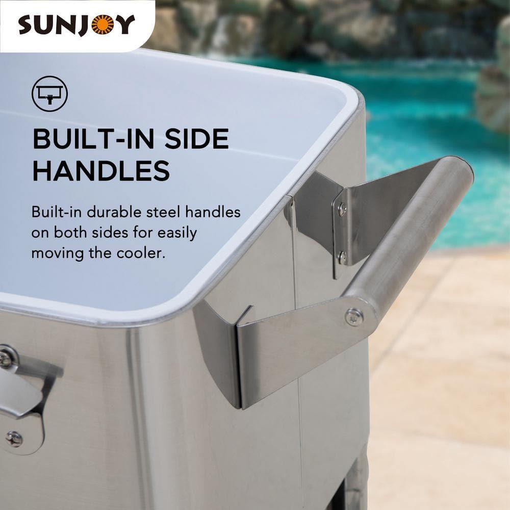 Sunjoy Sunjoy 80 Quart Patio Cooler Cart Stainless Steel Rolling Ice Chest With Steel Bottle Opener, Shelf And Lockable Wheels