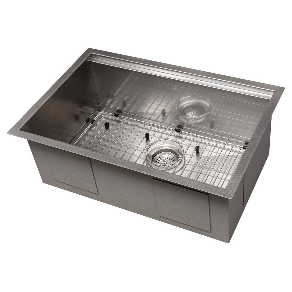 ZLINE 27 in. Garmisch Undermount Single Bowl DuraSnow Stainless Steel Kitchen Sink W/ Bottom Grid & Accessories (SLS-27S)