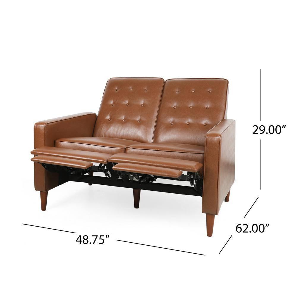 Noble House Craigue Faux Leather Tufted Loveseat Pushback Recliner, Cognac Brown