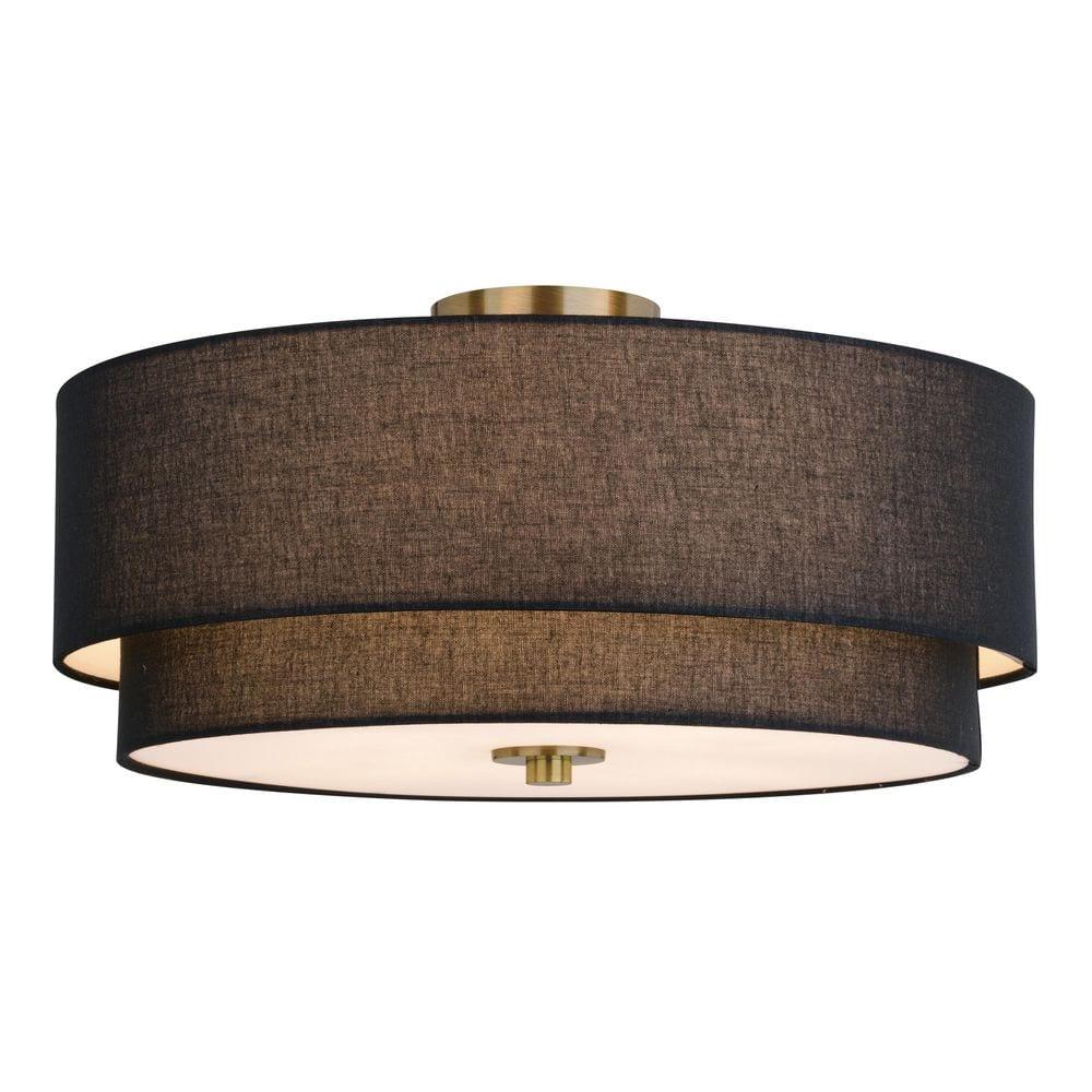 VAXCEL Burnaby Mid-Century Modern Semi Flush Mount Ceiling Light White Linen Drum Shade, Matte Brass, 20.5 inch