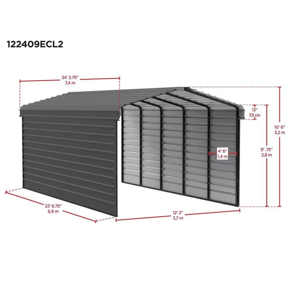 Arrow Arrow Steel Carport with 2 Side Wall Kits, 12x24x09