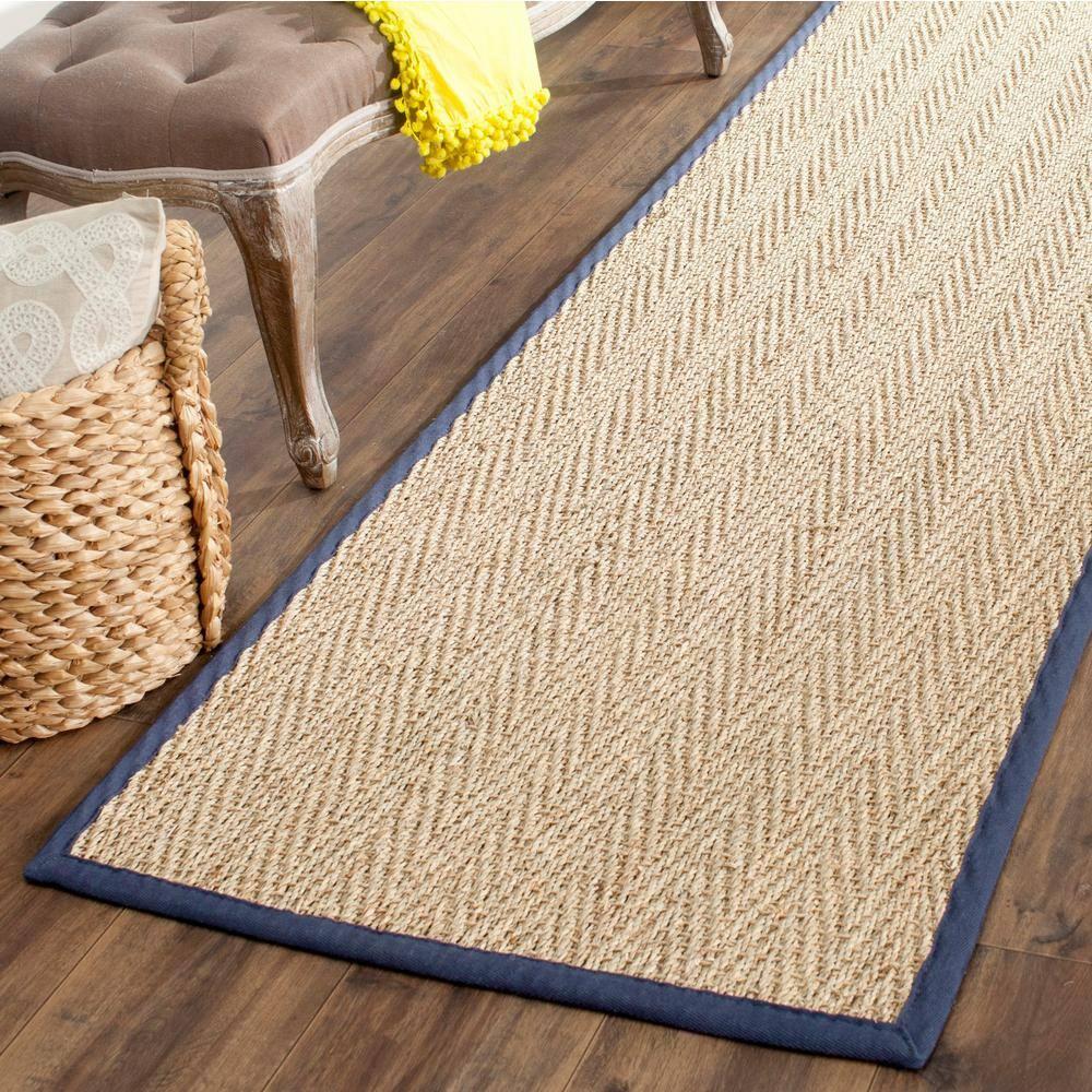 Natural Fiber NF115 Power Loomed Indoor Runner Rug - Natural/Blue - 2'6"x12' - Safavieh.