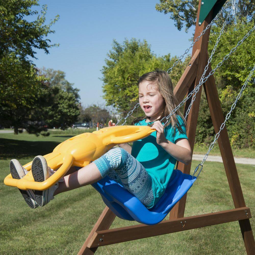 Swing-N-Slide Knightsbridge Wooden Backyard Swing Set with Alpine Wave Slide, Glider Swing, and Rock Climbing Wall