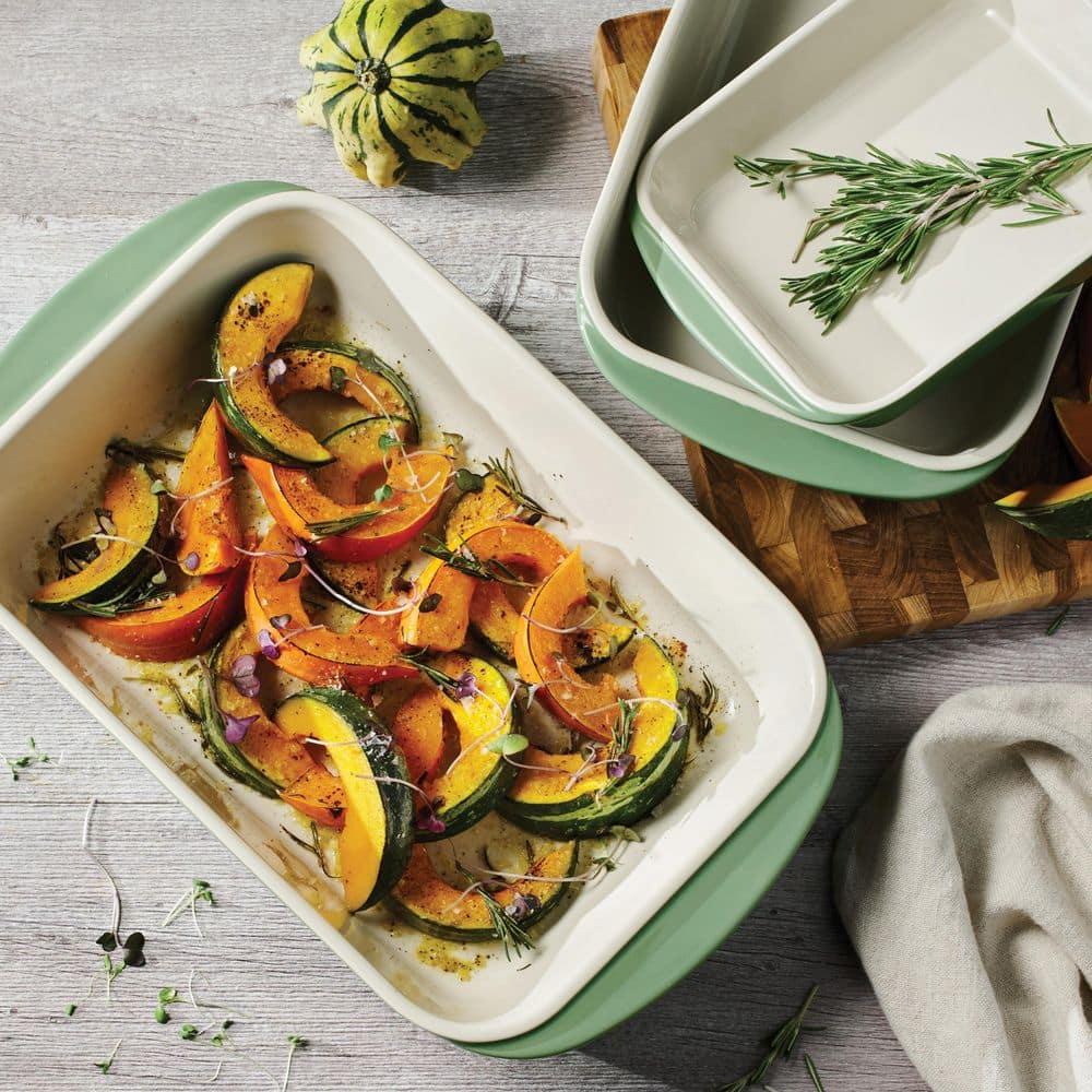 Tramontina Mae 3-Piece Ceramic Porcelain Baking Pans Set, Cactus, Non Stick Casserole Dishes for Oven, Rectangular Bakeware for Lasagna, Cakes and Loafs