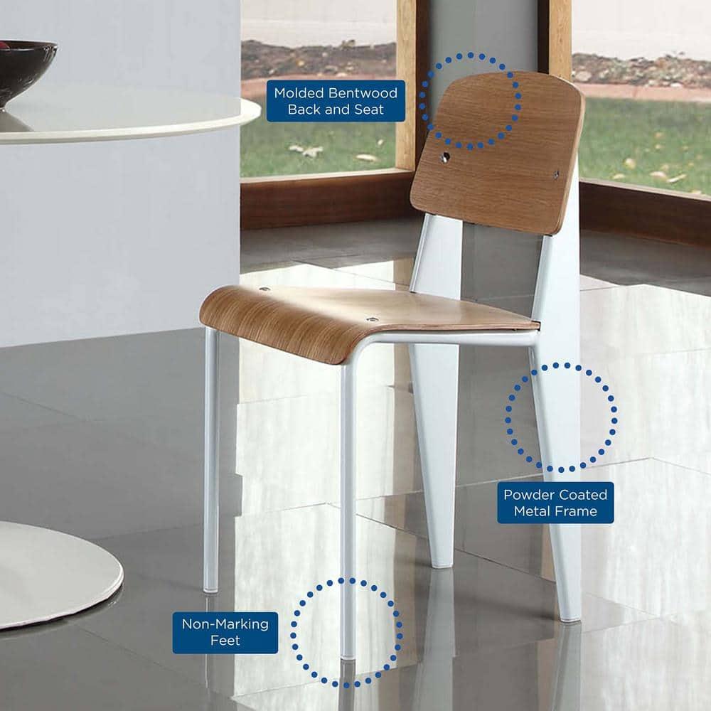 Modway Cabin 18.5" Modern Steel and Wood Dining Side Chair in Natural/White