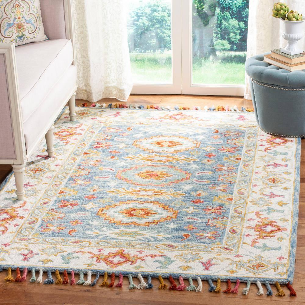 Aspen APN117 Hand Tufted Indoor Area Rug - Blue/Ivory - 4'x6' - Safavieh