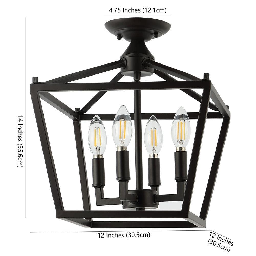 JONATHAN Y Milton Mini Lantern 4-Light Iron Modern Farmhouse LED Flush Mount, by JONATHAN  Y Oil Rubbed Bronze