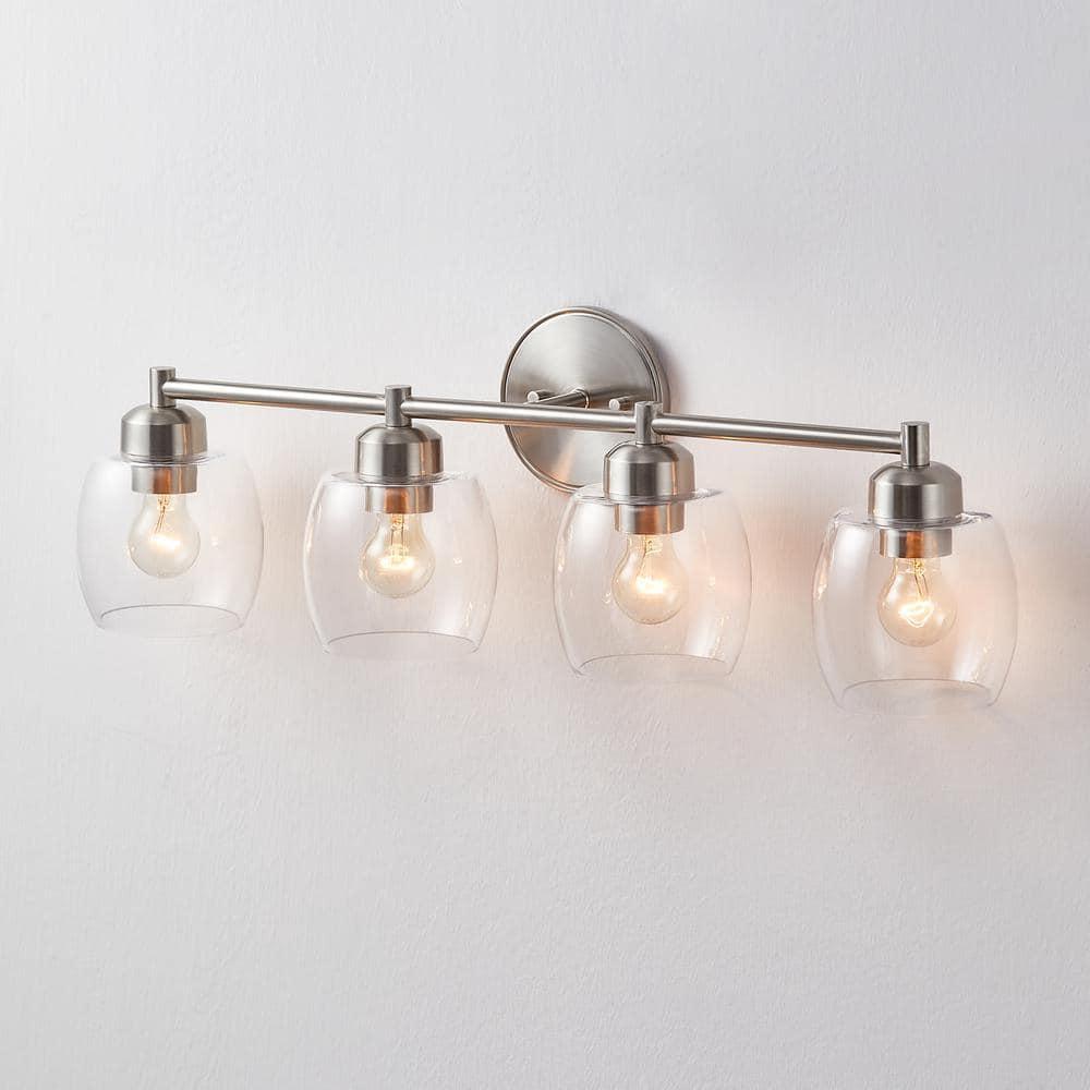 KAWOTI 4-Light Bathroom Light Fixtures, Brushed Nickel Vanity Wall Lamps over Mirror Bedroom Living Room Hallway
