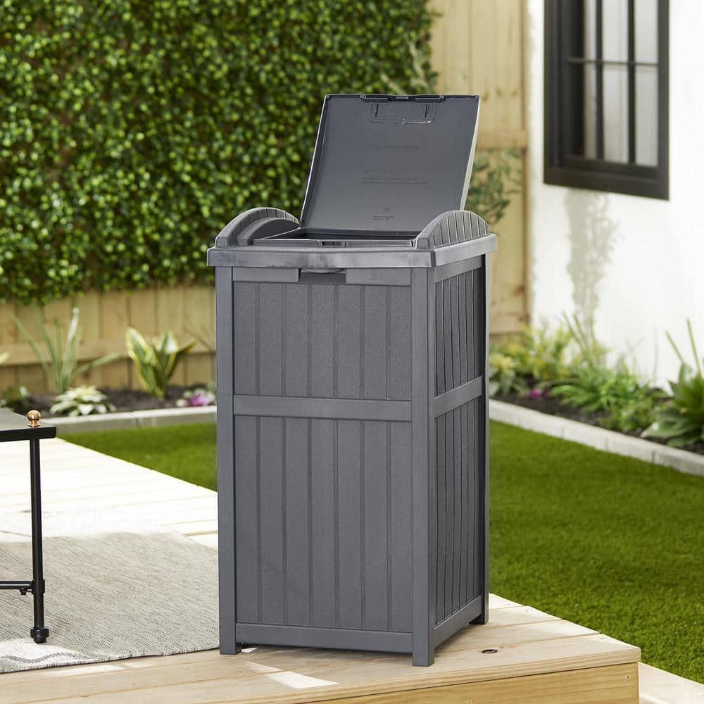 33 Gallon Gray Resin Outdoor Patio Trash Can
