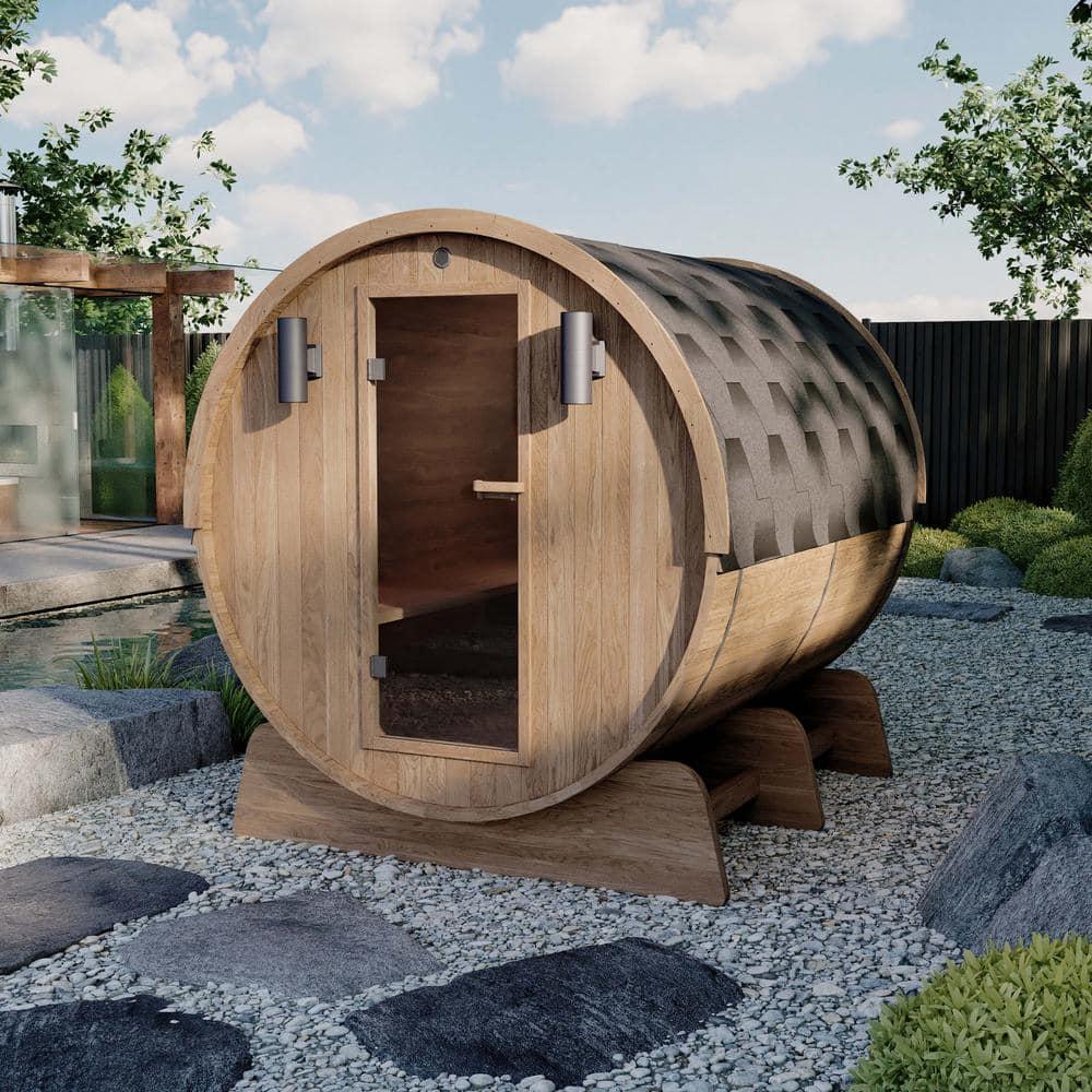 ALEKO Red Cedar Barrel Sauna with Panoramic Window - 8 kW UL Certified KIP Harvia Heater - 6-8 Person | Wayfair