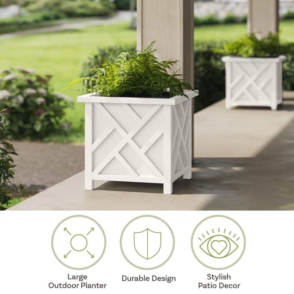 Pure Garden 15.5" Lattice Planter Box, White