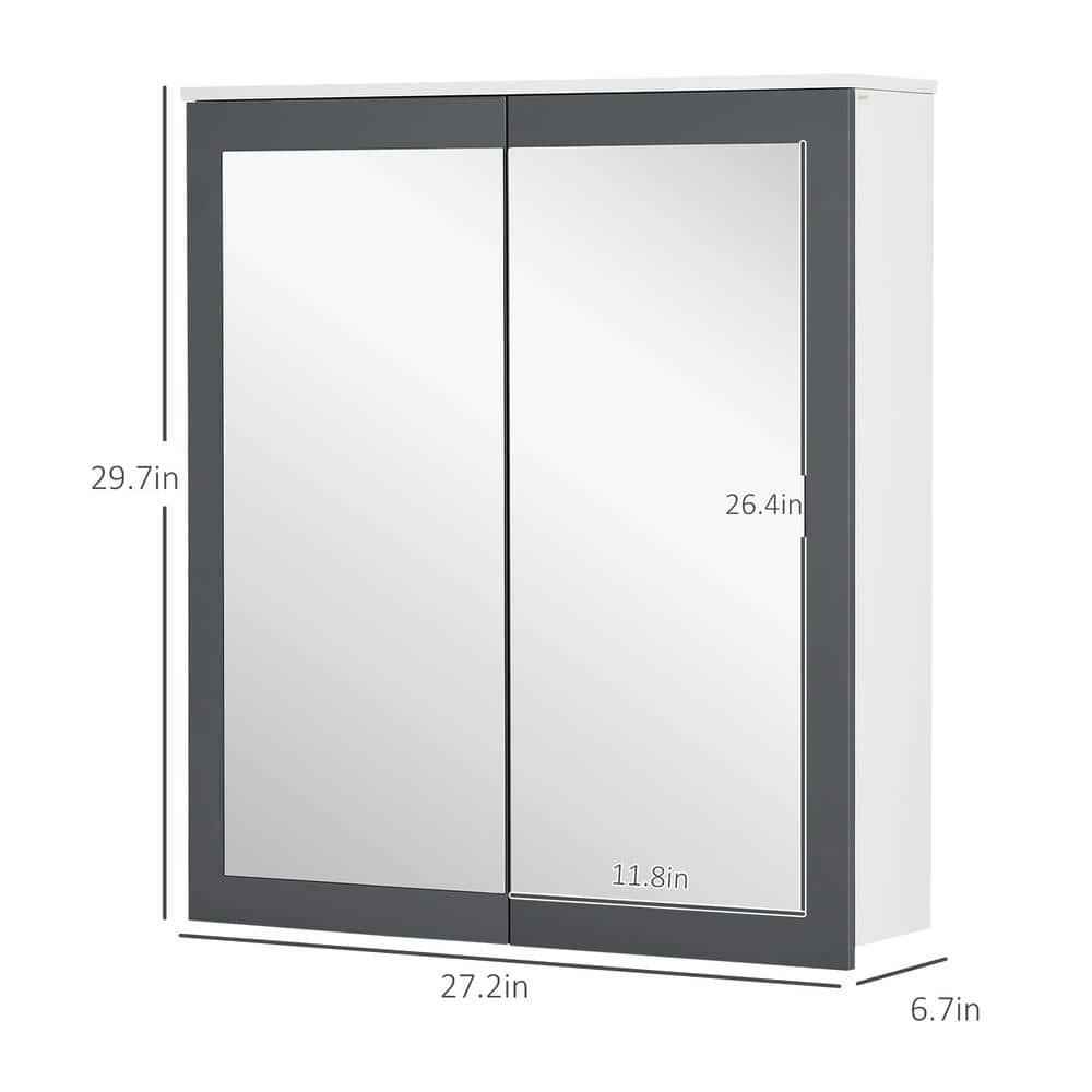 HomCom 834-566V80WT 27.25'' W 29.75'' H Wall Mount Framed Medicine Cabinet Mirror 2