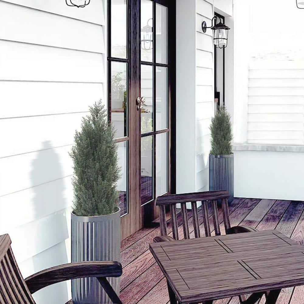 Poetree 2 Pack 3 ft Cedar Plants Outdoor Artificial Topiary Fake Tree UV Resistant Potted Tree for Porch Decor Faux Pine Tree