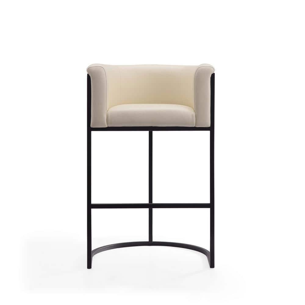 Cosmopolitan Upholstered Metal Barstool Cream - Manhattan Comfort: Midcentury Design, Faux Leather, No Assembly Required