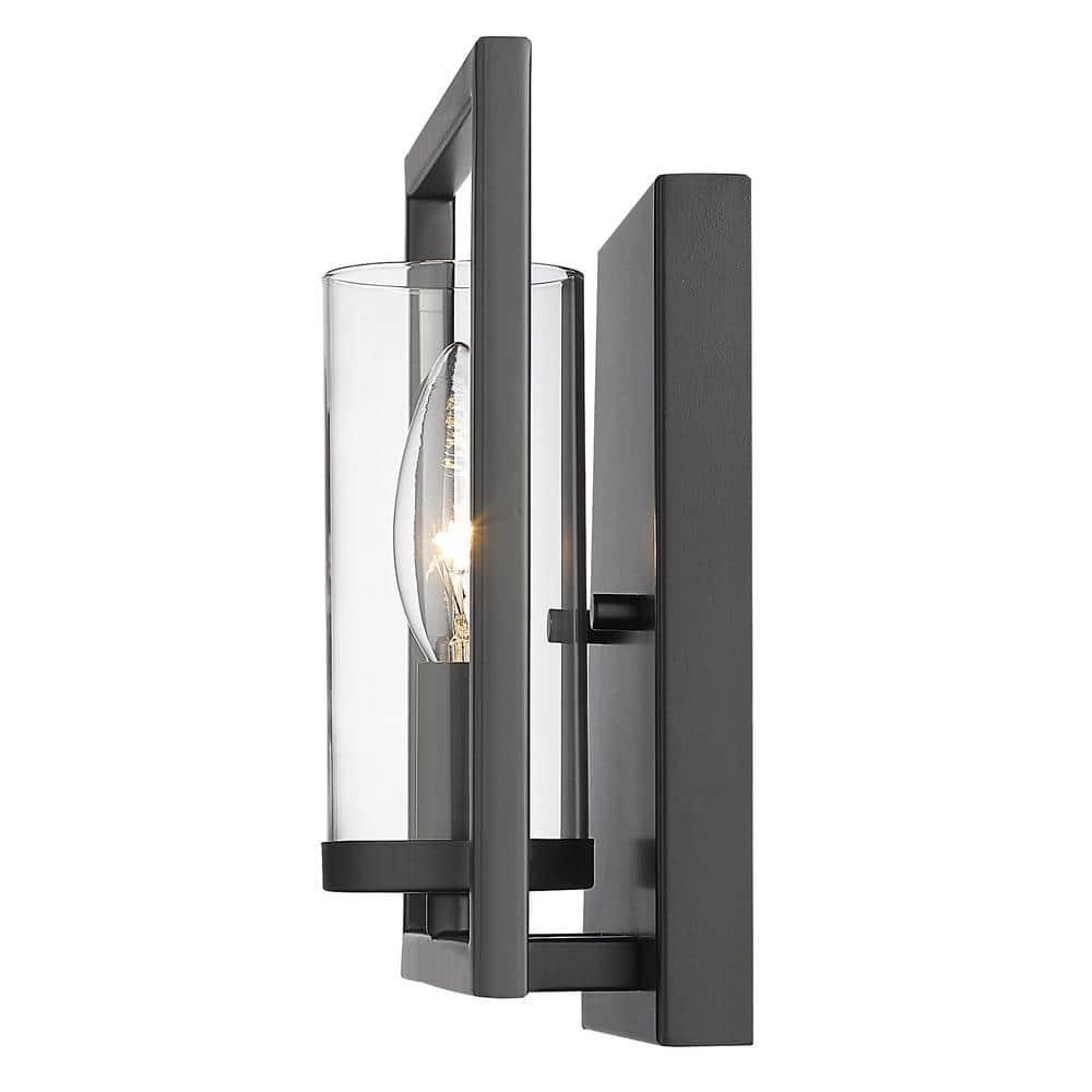 Golden Lighting Marco 1-Light Wall Sconce in Matte Black with Clear Glass
