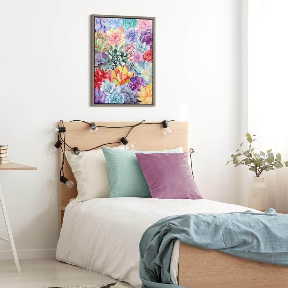 Kate and Laurel Sylvie Colorful Succulents Framed Canvas by Maja Mitrovic of Makes My Day Happy, 18x24, Gray