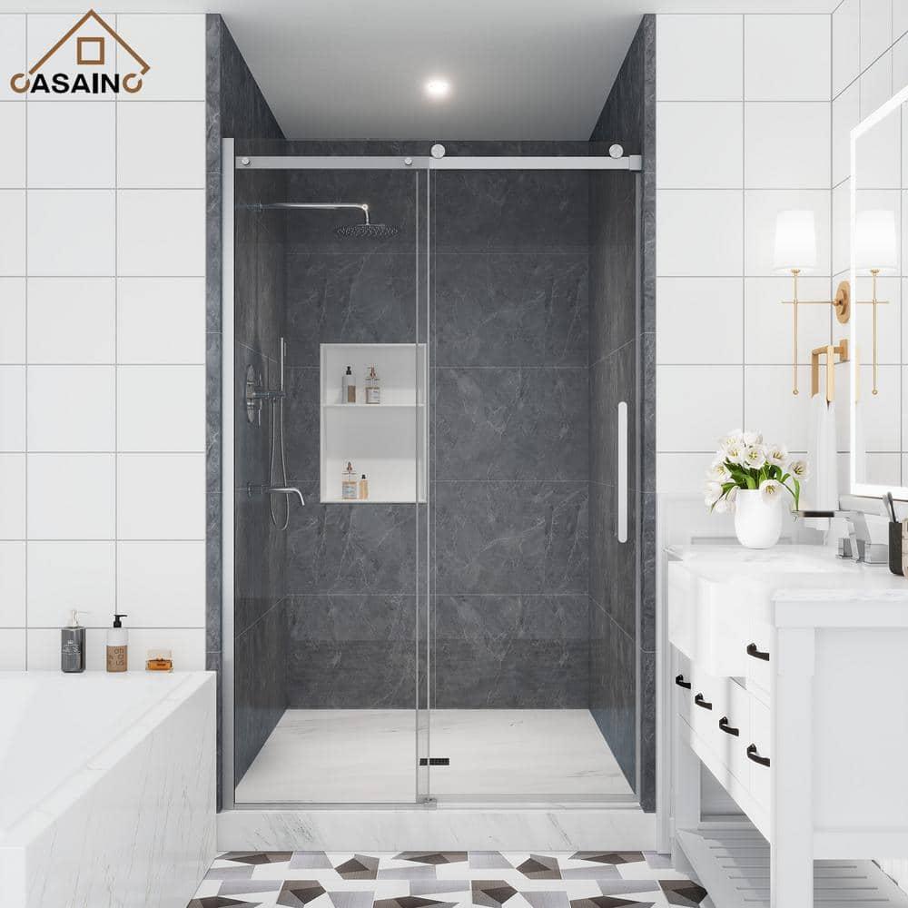 44"-48" W x 76" H Frameless Single Sliding Shower Door with Soft-Closing and Clear Tempered Glass