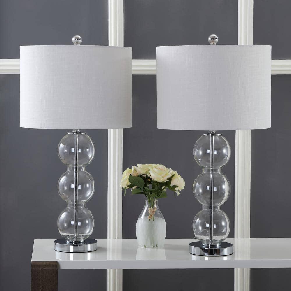 JONATHAN Y JYL1070D-SET2 Bella 27" Glass Triple-Sphere LED Table Lamp, Contemporary, Transitional for living room, dinning room, bedroom, office Bulb Included, Clear/Chrome (Set of 2)