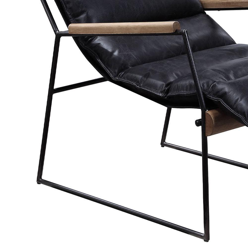 ACME Luberzo Top Grain Leather Upholstered Accent Chair in Distress Expresso