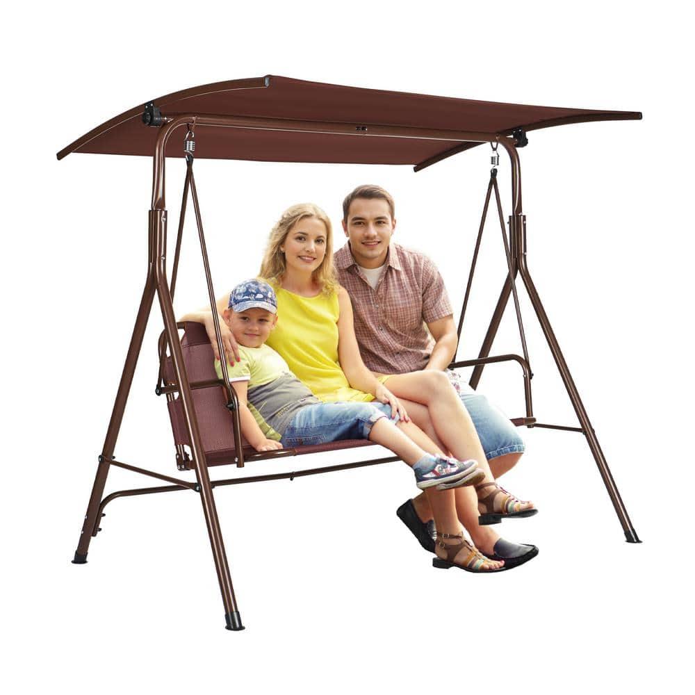 3-Person Patio Swing Chair Outdoor Patio Swing with Adjustable Canopy Porch Swing