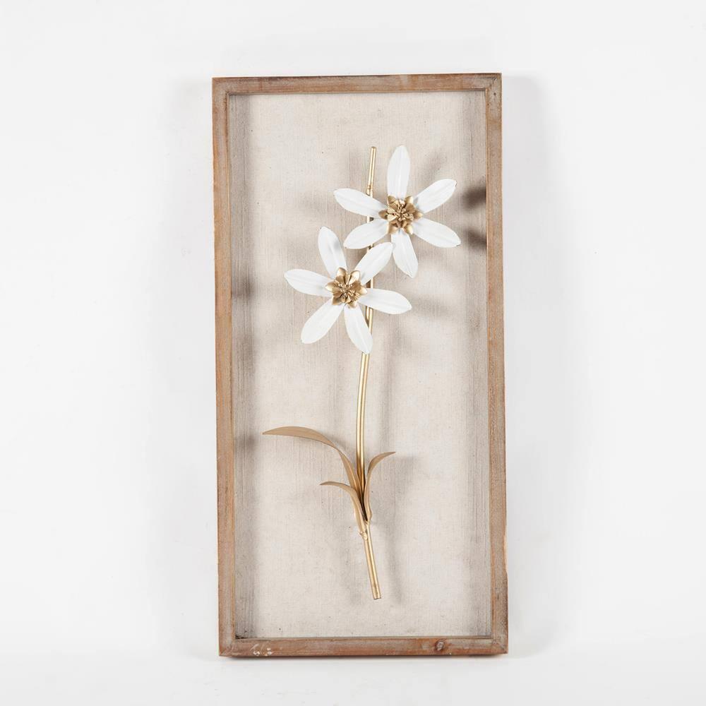 LuxenHome Set of 2 White and Gold Flower Bouquet Wall Decor Brown