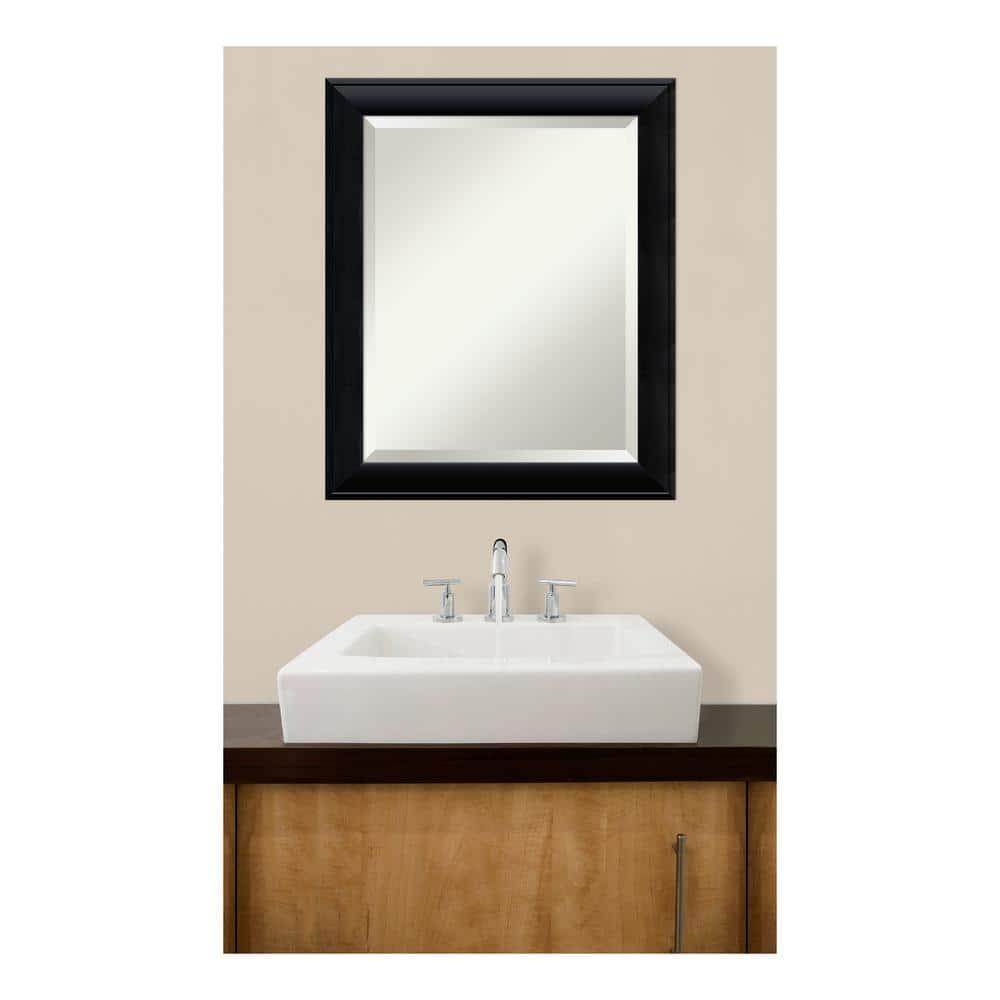 Amanti Art Beveled Wood Bathroom Wall Mirror - Nero Black Frame Outer Size: 19 x 23 in