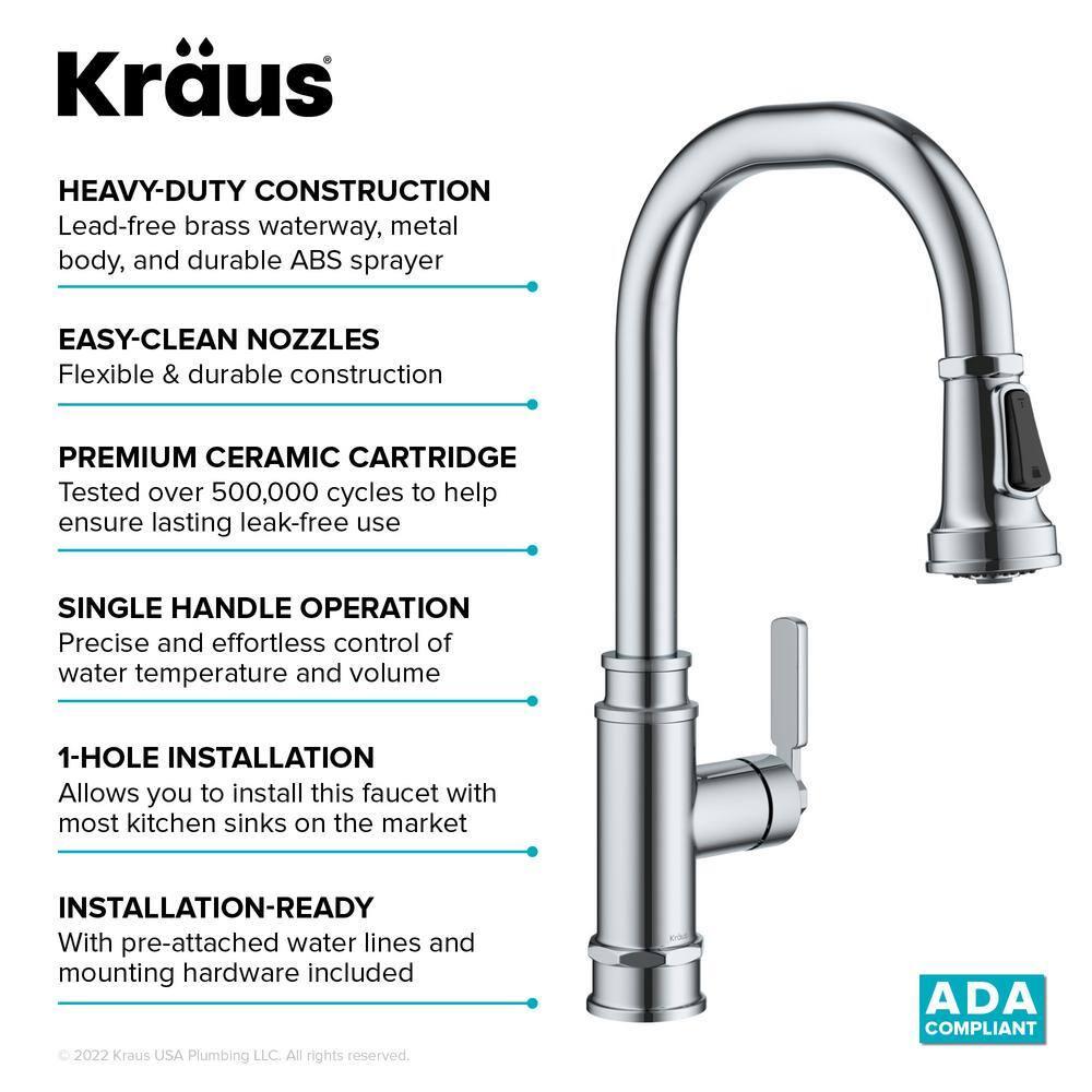 KRAUS Allyn Transitional Industrial Pull-Down Single Handle Kitchen Faucet in Chrome