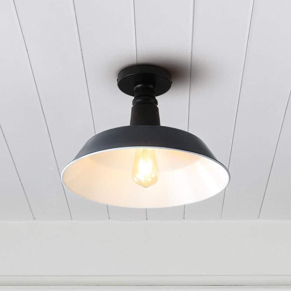 JONATHAN Y JYL7617C Camila 14" 1-Light Classic Industrial Indoor/Outdoor Iron LED Semi Flush Mount Mid-Century, Rustic 2700K Cozy Warm Light Kitchen Hallway Bathroom Stairwell, Navy/White