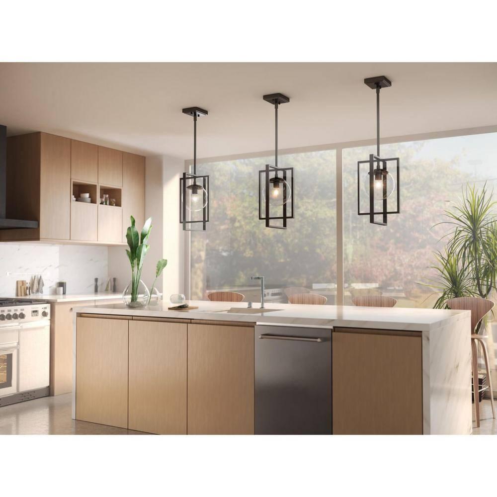 Progress Lighting Atwell 1-Light Pendant, Matte Black, Clear Globe Shade