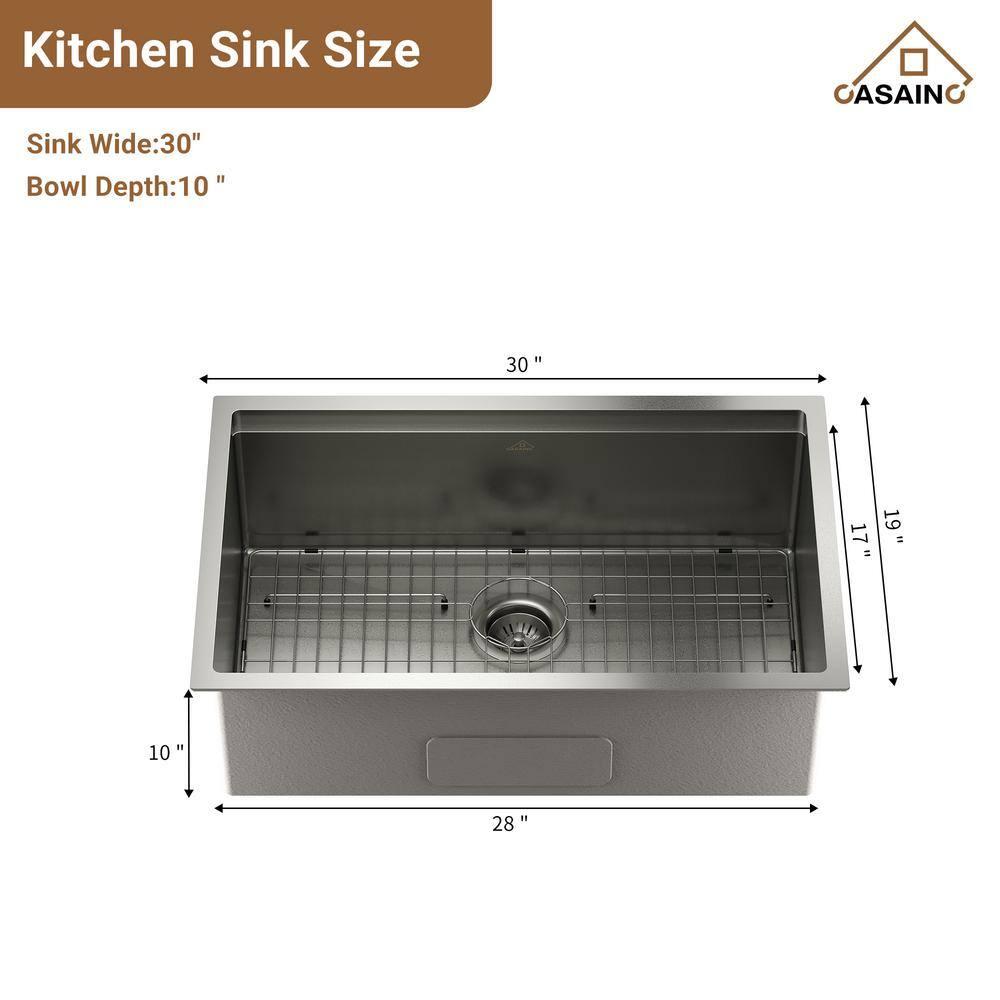 CASAINC 30" L X 19" W Single Bowl Stainless Steel Undermount Kitchen Sink With Faucet