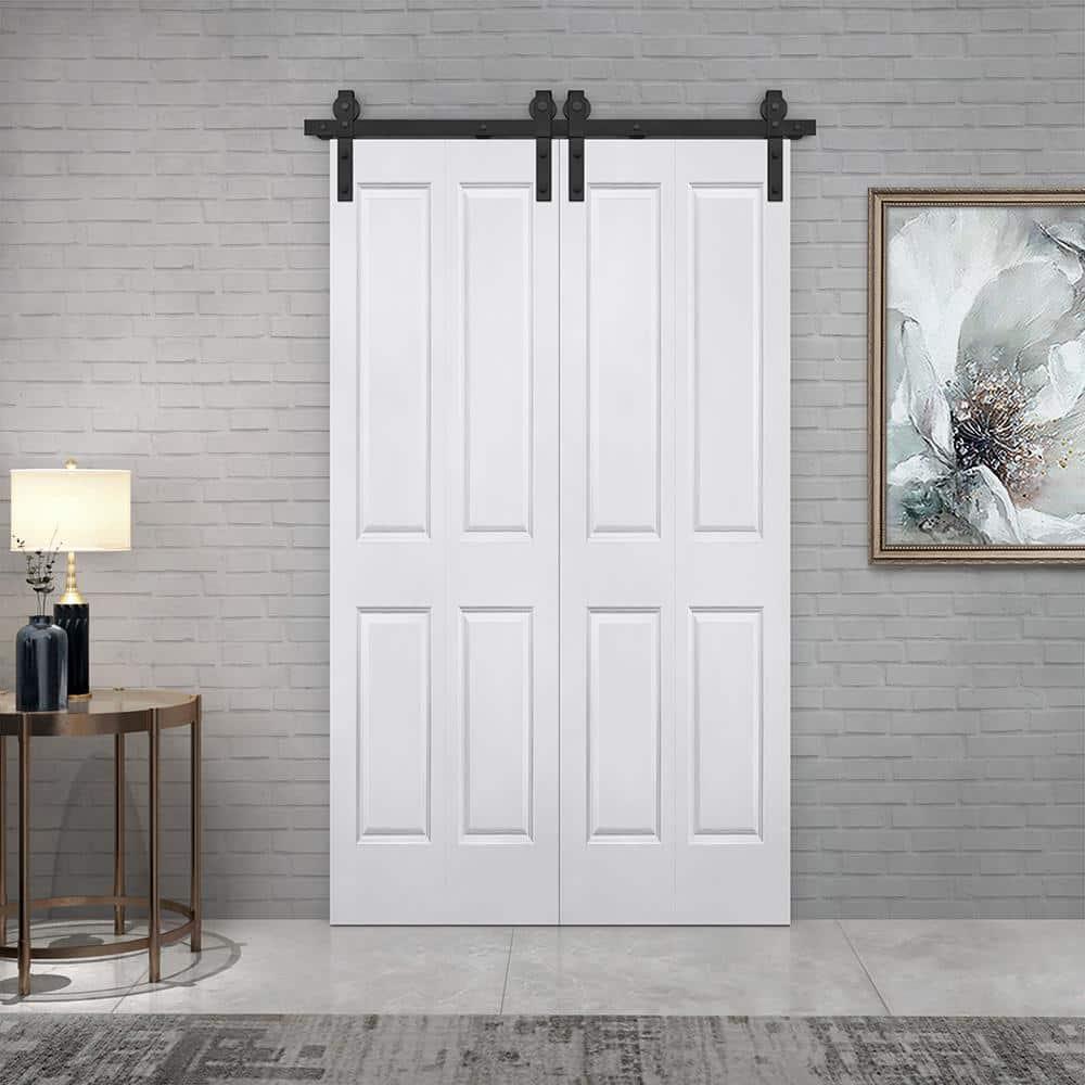 CALHOME 60-in x 80-in Primed Primed Mirror/Panel MDF Hollow core Double bifold Barn Door (Hardware Included)