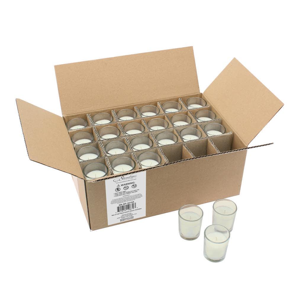 48pk Unscented Long Burning Clear Glass Wax Candles Ivory - Stonebriar Collection: Traditional Style, 15hr Burn Time