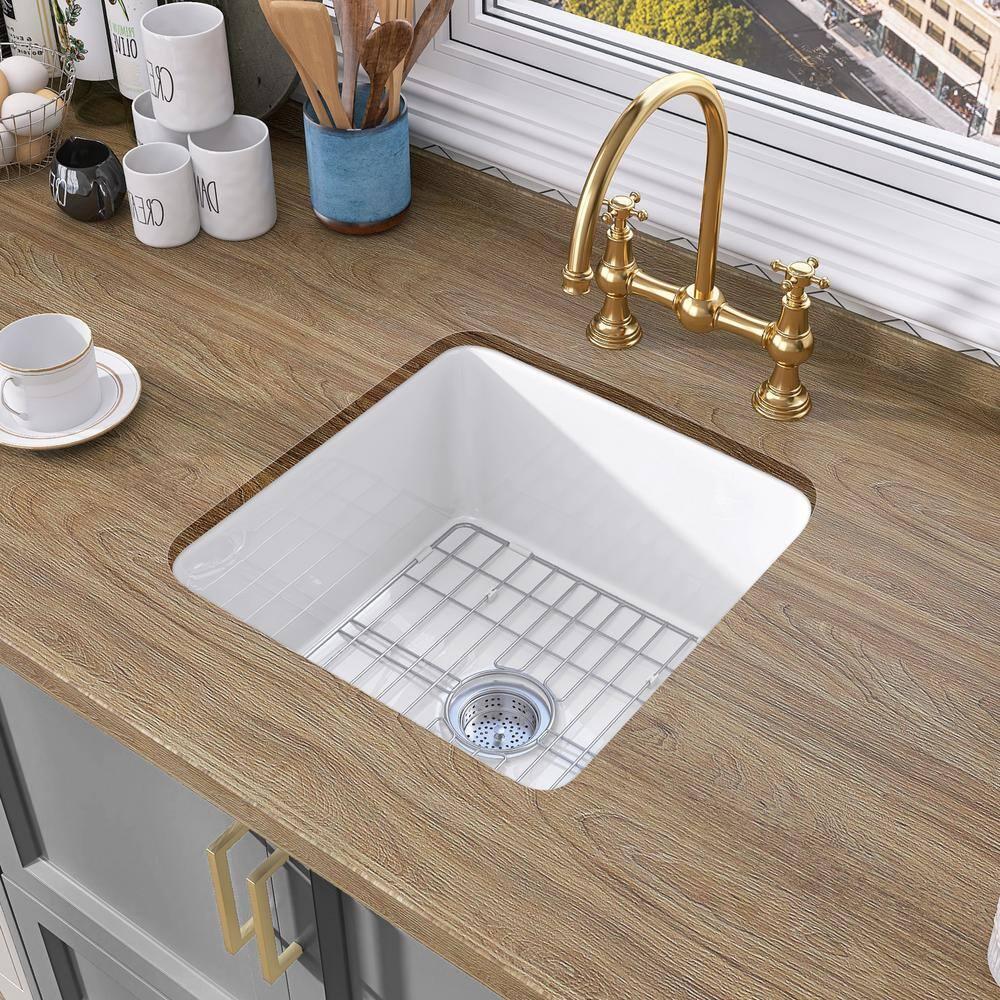 18 Inch Glossy White Fireclay Single Bowl Bar Sink