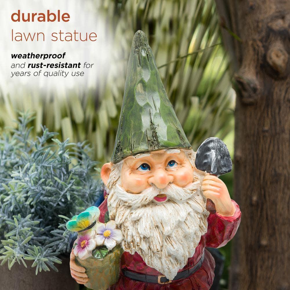 12" Polyresin Gnome With Flower Pot Statue - Alpine Corporation: Outdoor Decorative Sculpture for Patio & Garden