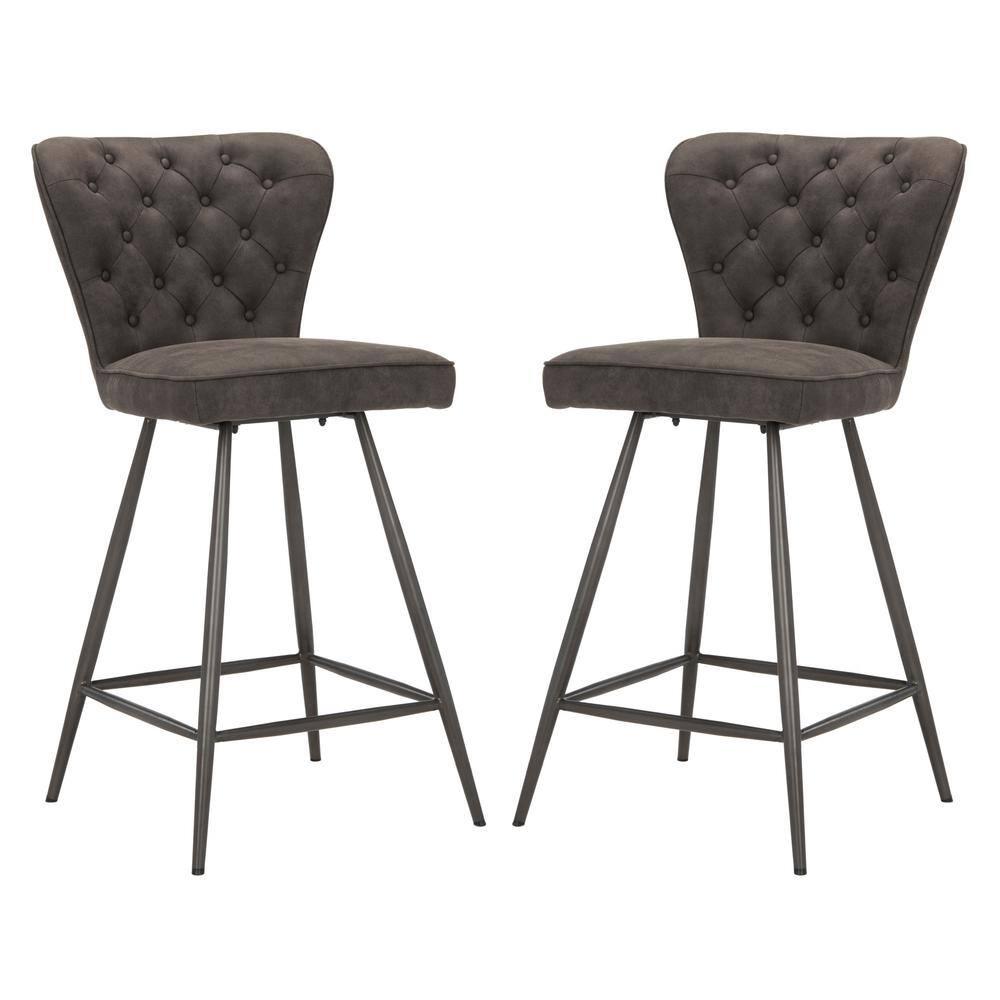 Ashby 26"H Mid-Century Modern Leather Tufted Swivel Counter Stool (Set of 2) - FOX1702 - Grey - Safavieh Couture