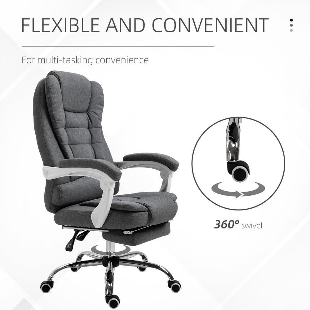 Vinsetto High-Back Executive Office Chair with Footrest, Linen-Fabric Computer Chair with Padded Armrests, Gray