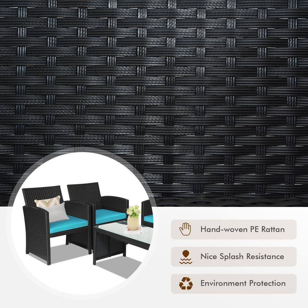 Resenkos 4 Pieces Patio Rattan Furniture Set, Outdoor Patio Furniture Set with Weather Resistant Cushions and Tempered Glass Tabletop-Turquoise