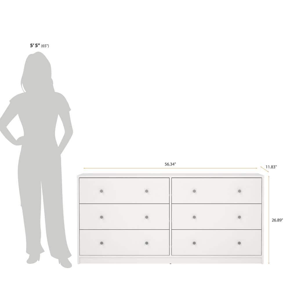 Tvilum Portland 6 Drawer Double Dresser, White