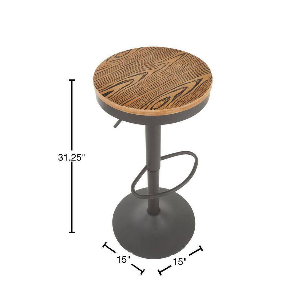 Set of 2 Dakota Adjustable Industrial Barstools Gray: Metal Frame, Swivel Seat, Rustic Style - LumiSource