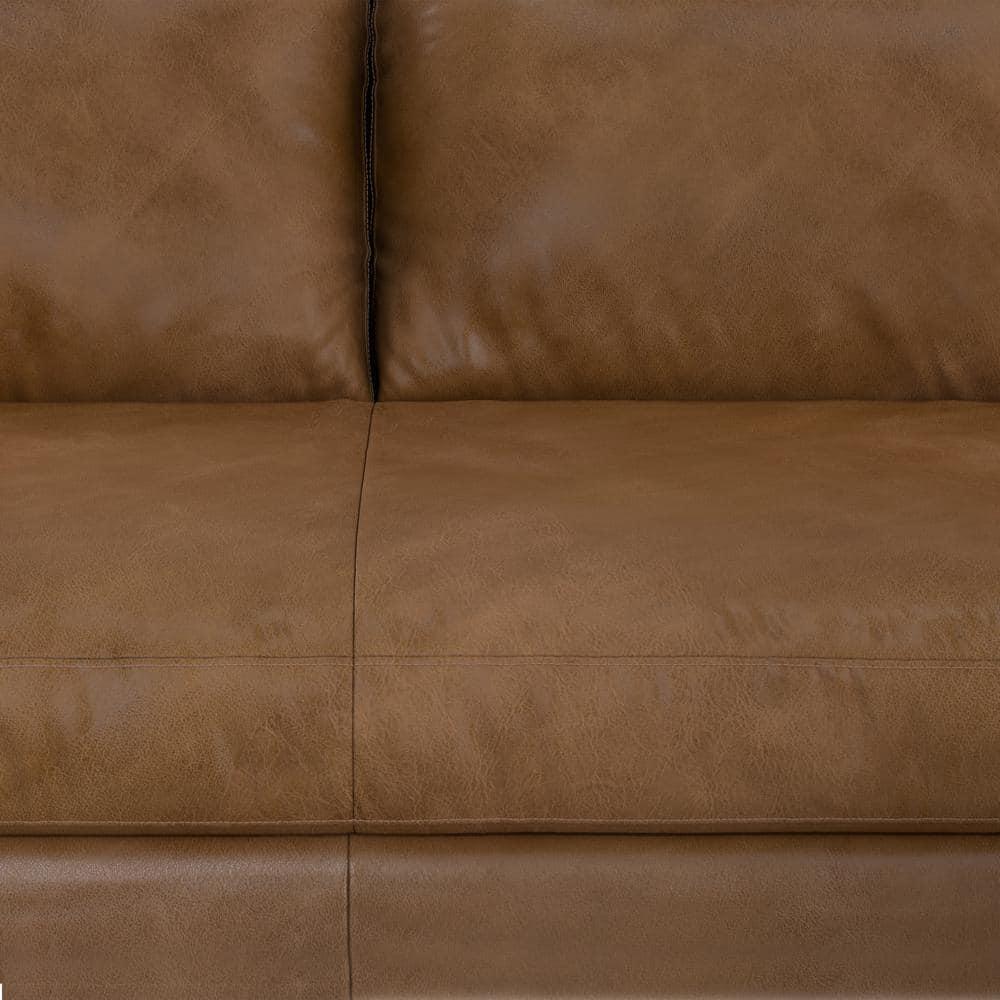 Simpli Home Morrison Genuine Leather Sofa, Mid-Century Modern Couch for Living Room, Handcrafted with Removable Cushions