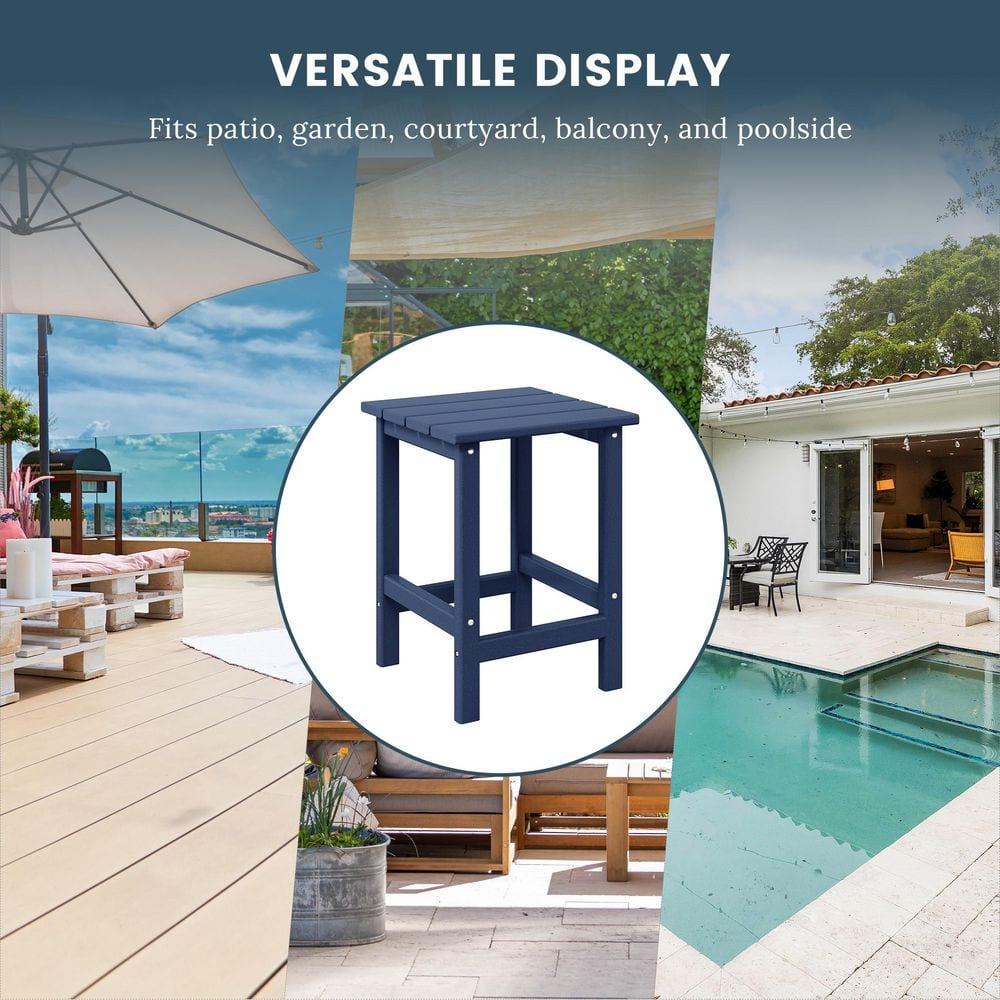 Polytrends  Laguna Hdpe All Weather Outdoor Patio Square Side Table Navy Blue