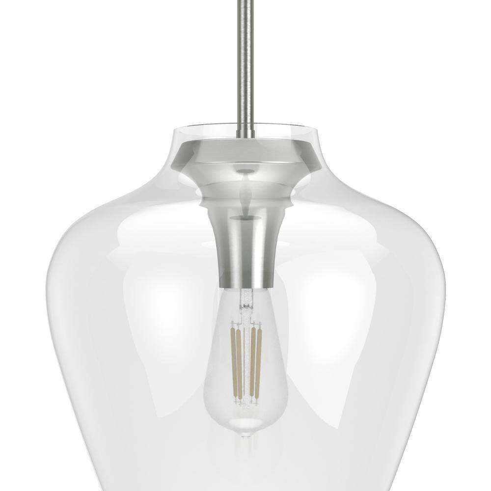 Hunter Fan 1-Light Vidria Pendant Brushed Nickel: Modern Glass Ceiling Fixture, UL Listed, Adjustable Height