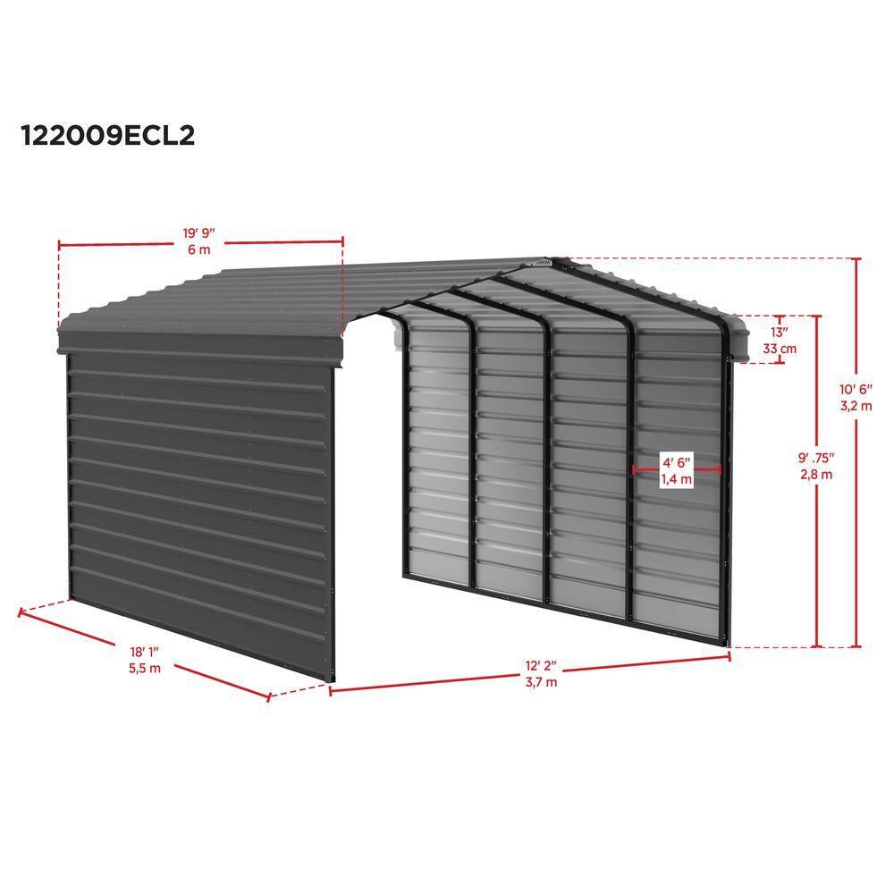 Arrow Arrow Steel Carport with 2 Side Wall Kits, 12x20x09