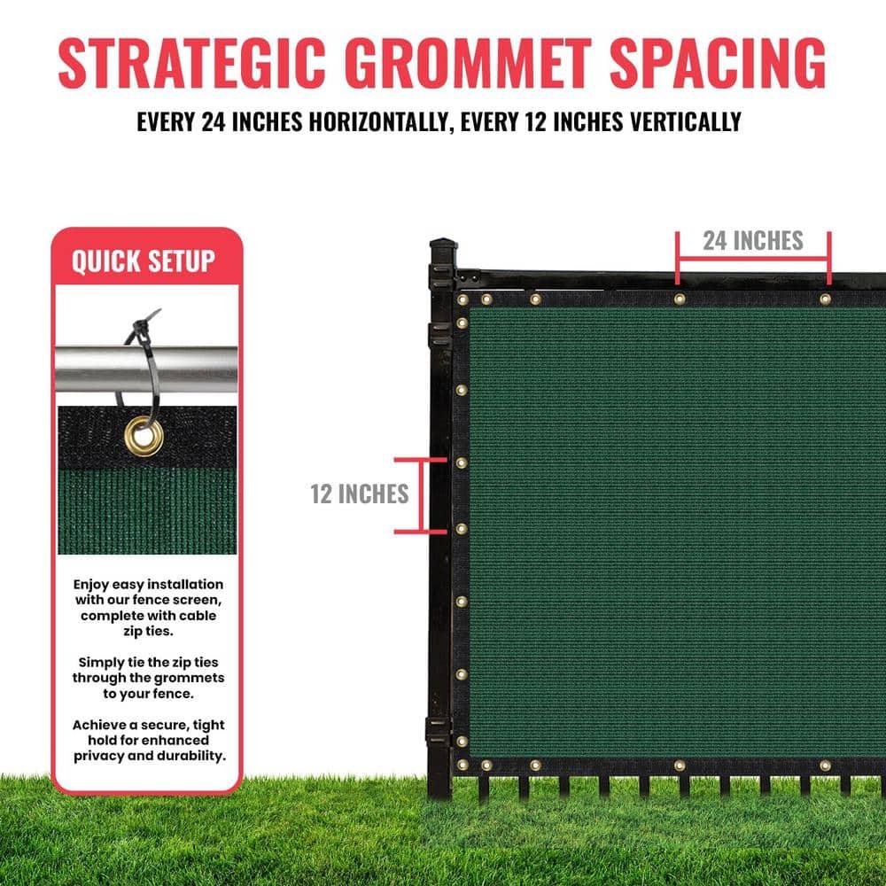 SEALTECH Ultra Heavy Duty 200 GSM Privacy Fence Screen – Non-Recycled Polyethylene Mesh Shade Net with Bindings & Rustproof Grommets - 90% + Blockage Includes Cable Zip Ties. (Green 6'X50')