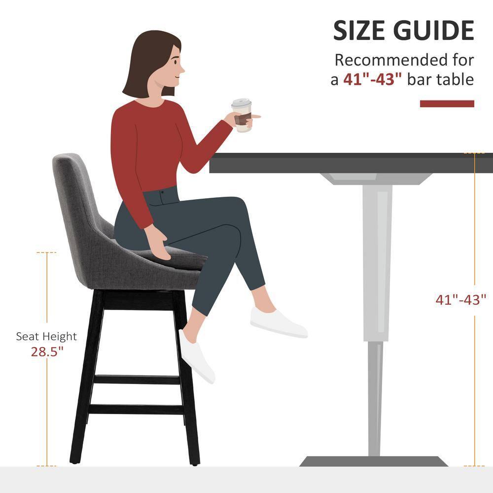 HOMCOM 28" Set of 2 Swivel Bar Height Bar Stools, Armless Upholstered Barstools Chairs with Soft Padding Cushion and Wood Legs