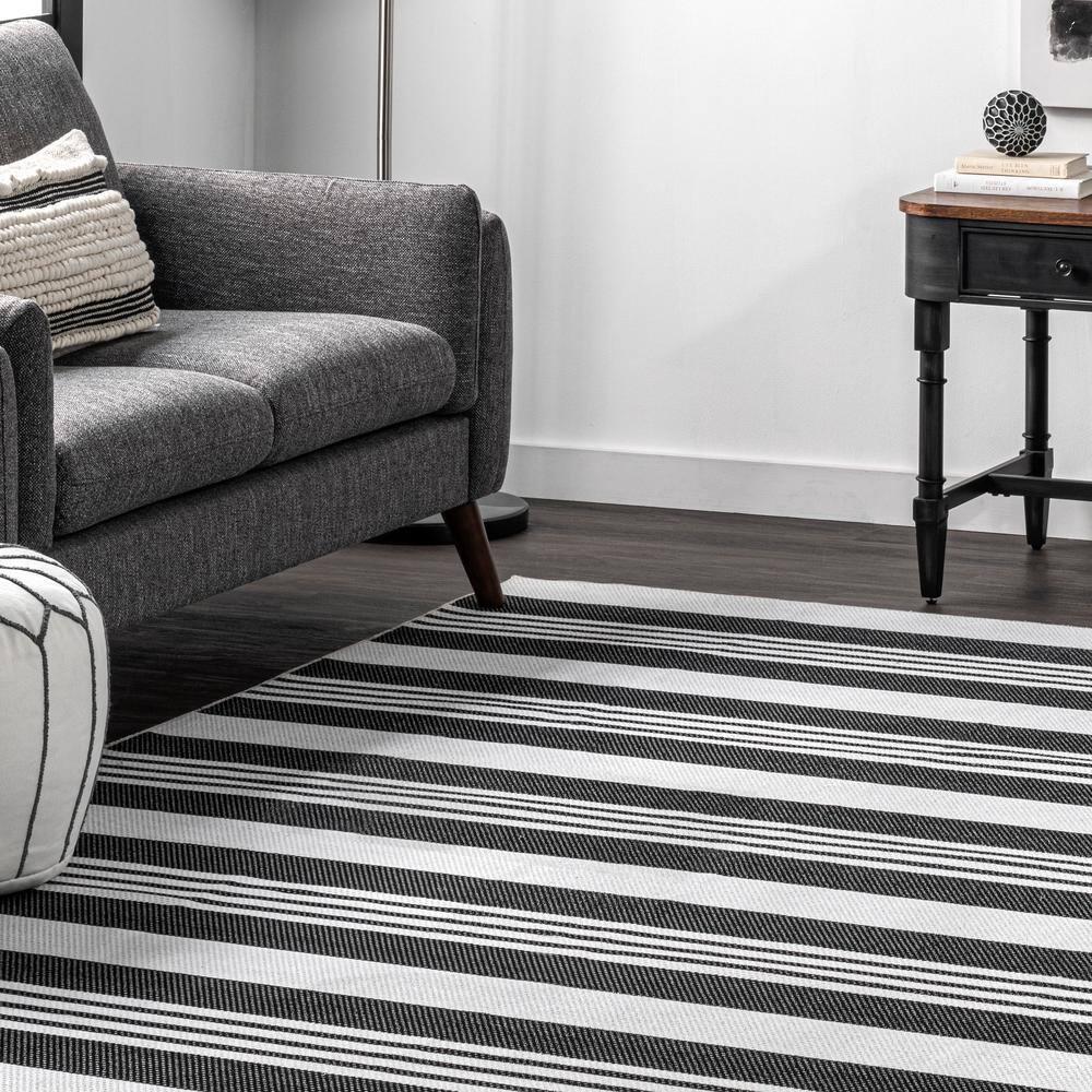 Nuloom Lena Pet Friendly Machine Washable Striped Area Rug, 3' x 5', Charcoal