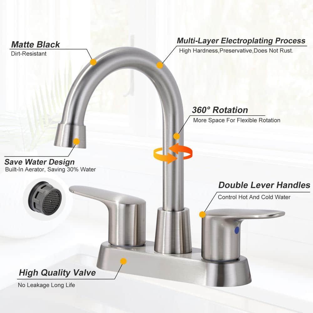 4 Inch Bathroom Faucets 2 or 3 Hole, 2 Handle Bathroom Sink Faucet, 360° Swivel Spout Lavatory Vanity Sink Faucet with Water Supply Lines & Pop Up Drain