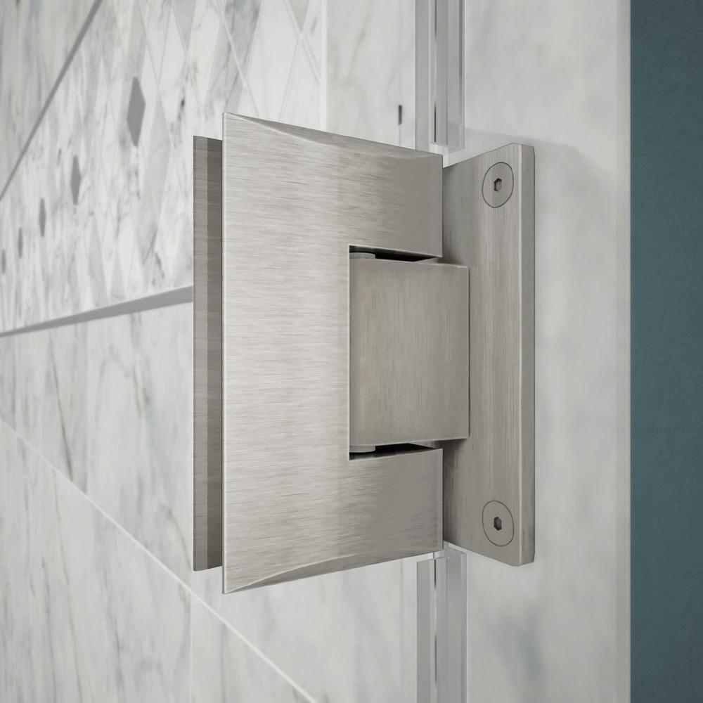Unidoor Frameless Hinged Shower Door with Glass Shelves