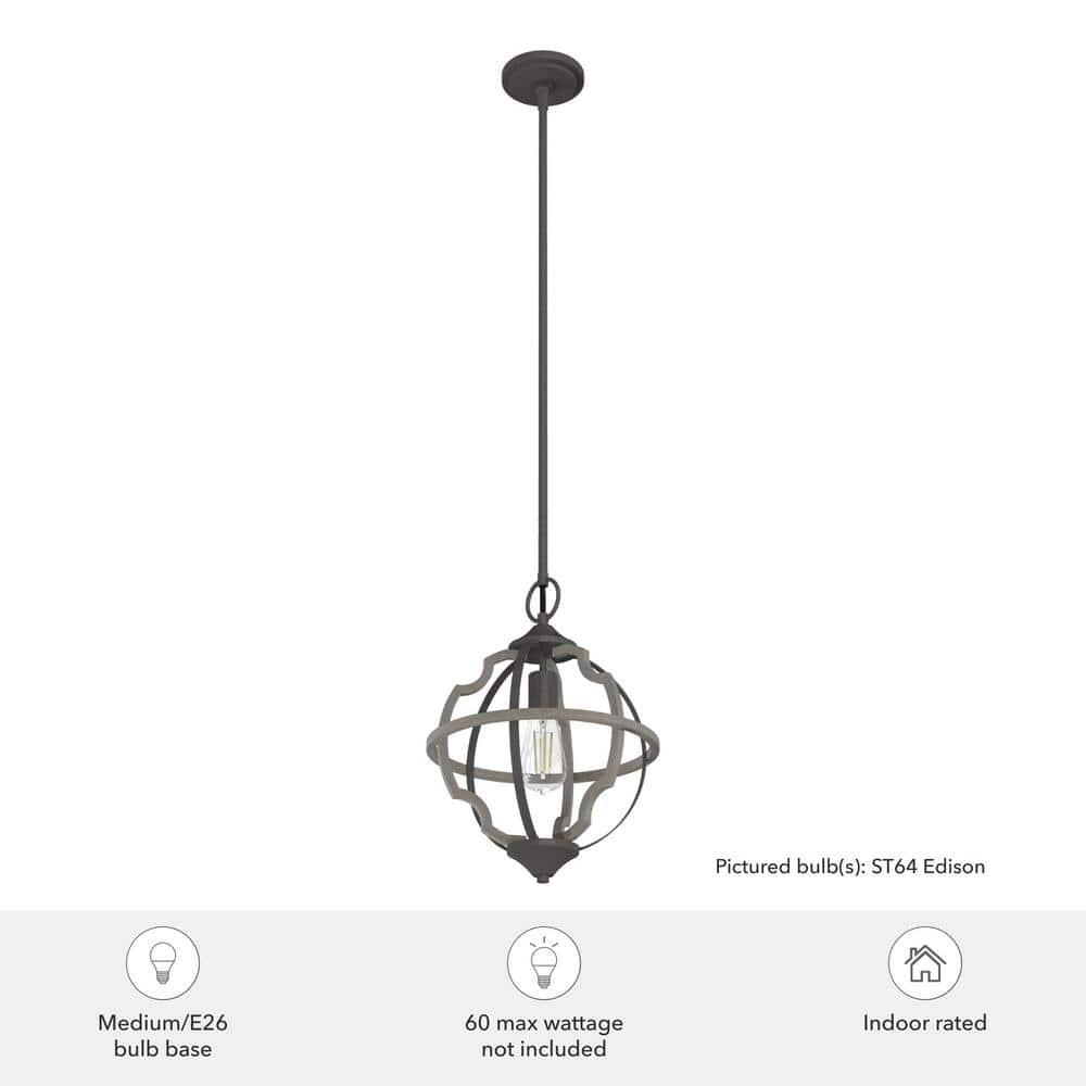 Hunter - Stone Creek 1-light Noble Bronze, Medium Size Pendant Light, Dimmable, Rustic Style, Sphere Shaped, for Bedrooms, Kitchens, Dining, Living Rooms - 19222